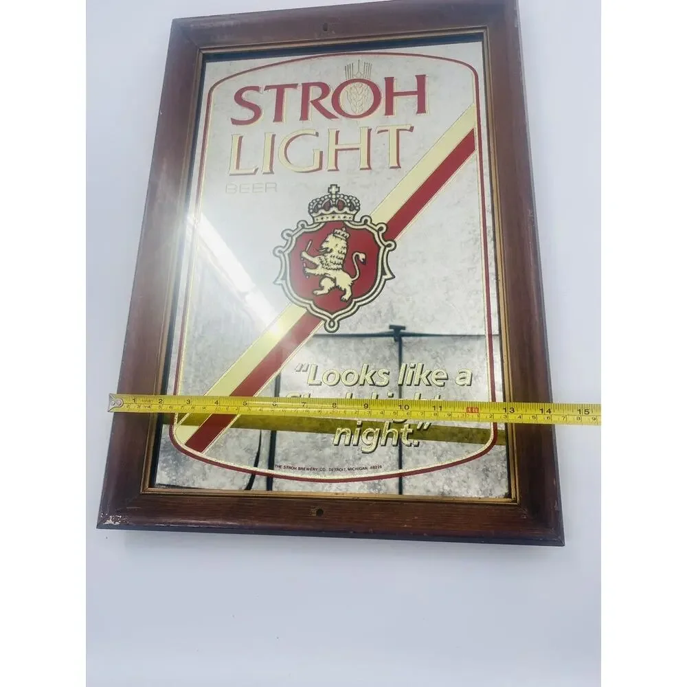 Vintage STROH LIGHT BEER Framed Wall Mirror Sign Looks like Stroh Light Night